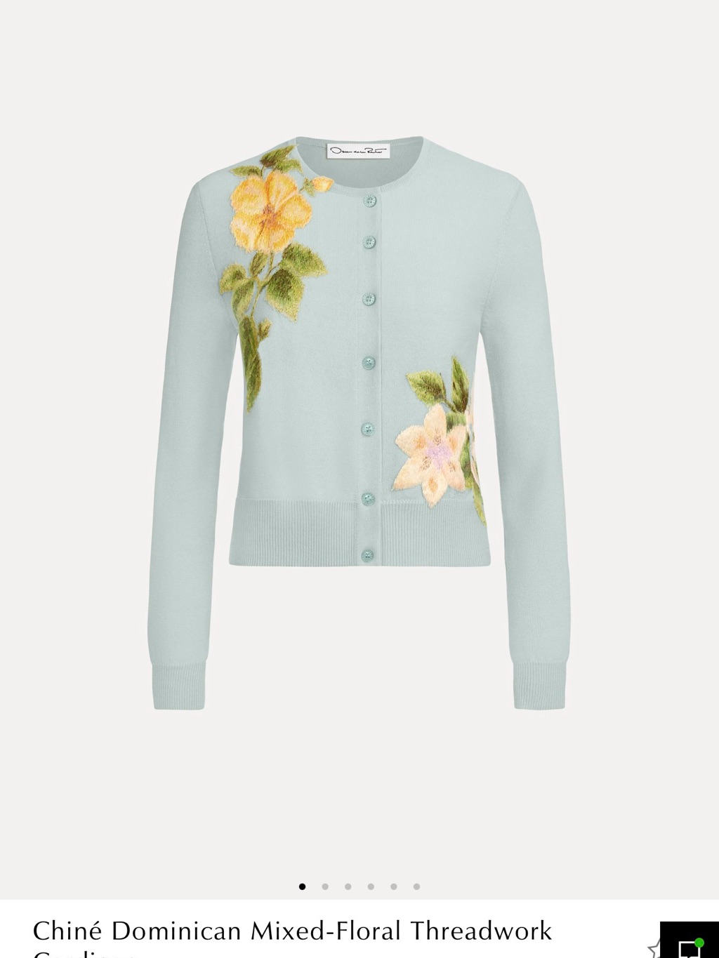 Oscar De La Renta Pale Blue Floral-Embroidered Cardigan